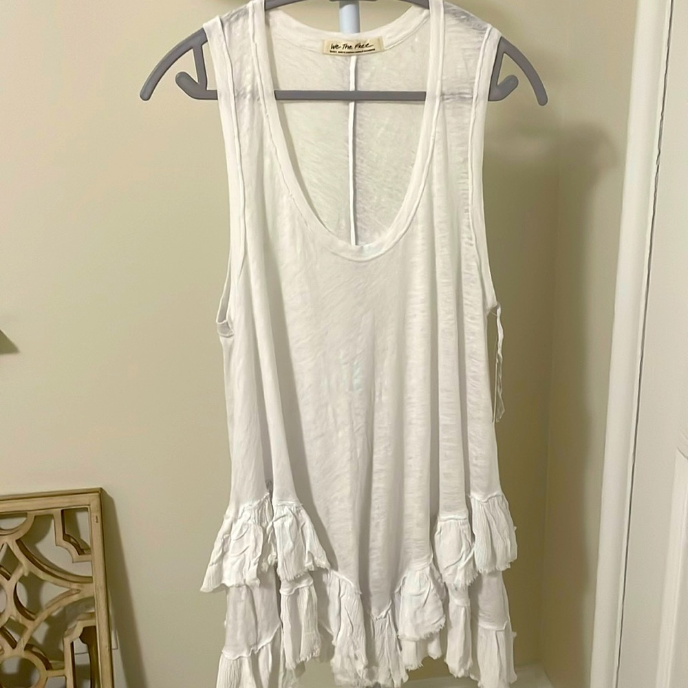 NWT Free People White Sheer Ruffle Top Tunic size S